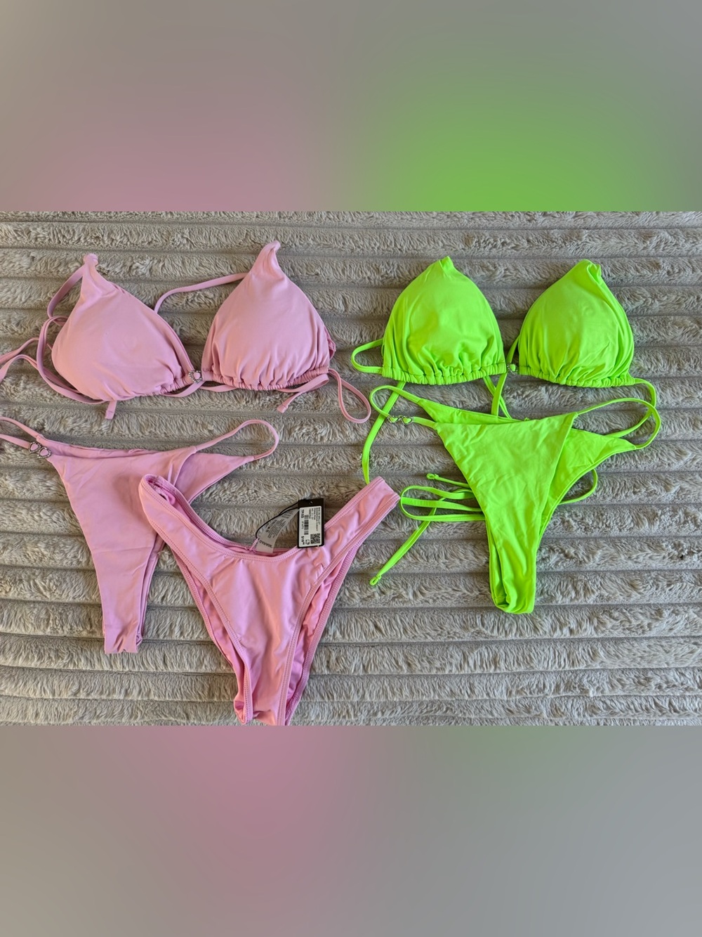 Two-Piece Bikini Set - Pink & Neon Green